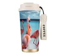 FBGHHTY Flock of Pink Flamingos On The Beach Print Tazza da caffè in acciaio inox tazza da viaggio Home Office Outdoor Camping Bevande Container