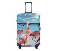 Fbghhty Flock of Pink Flamingos on The Beach Print Universal Valigia Cover per Viaggio Elastico Lavabile Copertura di Viaggio Protezione Bagagli, Nero , L