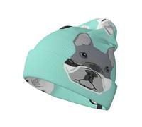 FBGHHTY Francese Bulldog1 Stampa Caldo Cappello In Maglia Pieghevole Beanie Uomo Donna Casa Attività All'aperto Casual Visual Cap Nero