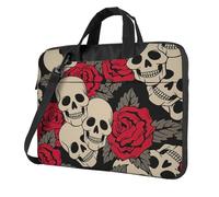 FBGHHTY Il cranio nero con le borse funzionali del computer portatile della stampa delle rose borsa sveglia e leggera per il vario, Nero , 13 inch
