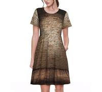 Fbghhty Lights hit The Brick Wall Print Versatile Daily Wear Women Dresses Casual Summer Dress con maniche corte girocollo, Nero , M