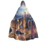 Fbghhty Mantello con cappuccio con stampa notturna della città, costume per cosplay, feste, carnevale, eventi medievali in maschera
