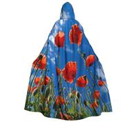 Fbghhty Mantello con cappuccio con stampa papaveri su cielo blu, per cosplay, feste, carnevale, eventi medievali in maschera
