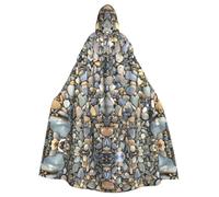 FBGHHTY Mantello con cappuccio per Halloween con stampa di ciottoli e pietre, lunghezza intera, unisex, per travestimenti