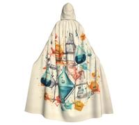 FBGHHTY Mantello con cappuccio per Halloween, stampa chimica, lunghezza intera, per adulti, unisex, per carnevale