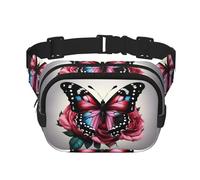 FBGHHTY Marsupio quadrato a doppio strato con stampa di rose e farfalle, accessorio da viaggio alla moda per uomini e donne