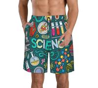 FBGHHTY Pantaloncini da spiaggia da uomo alla moda con stampa a tema scienza dei cartoni animati, ad asciugatura rapida, traspirante, per vacanze, occasioni all'aperto, bianco, S