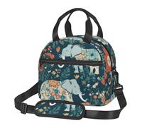 FBGHHTY Splendida borsa termica per il pranzo con motivo floreale elefante stampato elegante borsa termica grande capacità borsa termica tote tasca pasti bevande snack