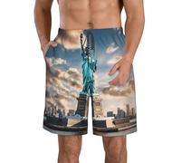 FBGHHTY Statua della Libertà in NYC Stampa Elegante Uomo Pantaloncini da Spiaggia Ad Asciugatura Rapida Traspirante Vacanza Costume Da Bagno Occasioni All'aperto, bianco, XL