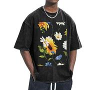 FBGHHTY T-shirt con stampa di girasoli e camomilla, proprietà traspiranti per mantenere facilità di movimento, rilassata e leggera, Nero , M