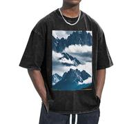 FBGHHTY T-shirt con stampa paesaggio con montagne e nuvole proprietà traspiranti per mantenere facilità di movimento rilassato leggero, Nero , XXL