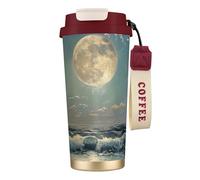 FBGHHTY Tazza da caffè in acciaio inox con stampa luna e mare, tazza da viaggio per casa, ufficio, campeggio, bevande