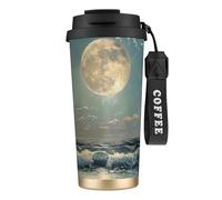 FBGHHTY Tazza da caffè in acciaio inox con stampa luna e mare, tazza da viaggio per casa, ufficio, campeggio, bevande