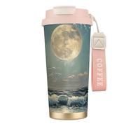 FBGHHTY Tazza da caffè in acciaio inox con stampa luna e mare, tazza da viaggio per casa, ufficio, campeggio, bevande