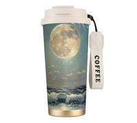FBGHHTY Tazza da caffè in acciaio inox con stampa luna e mare, tazza da viaggio per casa, ufficio, campeggio, bevande