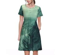 Fbghhty The sea Witch Inspired Print Versatile Daily Wear Donne Abiti Casual Estate Vestito con Maniche Corte Girocollo, Nero , L
