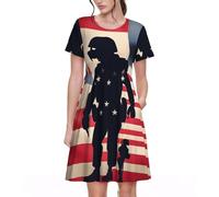 Fbghhty US Military Soldiers Patriotic Memorial Day Print Versatile Daily Wear Women Dresses Casual Summer Dress con maniche corte girocollo, Nero , 3XL
