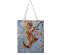 FBGUYRTI Cherry Branch Little Kitten 01 - Borsa tote in tela, alla moda, riutilizzabile, borsa per la spesa e la spesa, borsa a tracolla da donna, casual, per escursioni, 38 x 46 cm