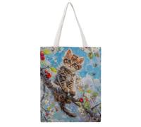 FBGUYRTI Cherry Branch Little Kitten 02 - Borsa tote in tela, alla moda, riutilizzabile, borsa per la spesa e la spesa, borsa a tracolla da donna, casual, per escursioni, 38 x 46 cm
