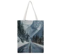 FBGUYRTI Misty Snowy Mountain Pine Forest Highway 02 - Borsa tote in tela, alla moda, riutilizzabile, borsa a tracolla da donna, borsa a tracolla per escursioni, 38 x 46 cm