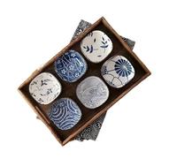 FBHDKJNFG Ciotoline in ceramica per salse 6 pcs Blue Ceramic Japanese Style Dipping Bowls Appetizer Plates Dishwasher Safe
