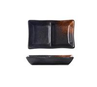 FBHDKJNFG Ciotoline in ceramica per salse Ceramic Double-Grid Salad Bowls With Soy Sauce Plate For Barbecue And Sushi Multicolor(Black Brown)