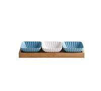 FBHDKJNFG Ciotoline in ceramica per salse Multicolor Ceramic 3 Compartment Dip Bowls Tray For Soy, Ketchup, BBQ, Snacks, Desserts(Blue+white+blue)