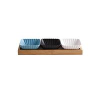 FBHDKJNFG Ciotoline in ceramica per salse Multicolor Ceramic 3 Compartment Dip Bowls Tray For Soy, Ketchup, BBQ, Snacks, Desserts(Blue+black+white)