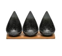 FBHDKJNFG Ciotoline in ceramica per salse Multicolor Ceramic Dip Bowls Set With Bamboo Tray Soy Drop Shape(Svart)