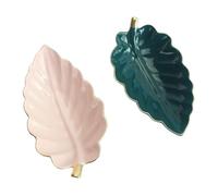 FBHDKJNFG Ciotoline in ceramica per salse Multicolor Ceramic Leaf Shape Plate For Fruit Trinket Candy Dessert Snack Sushi Storage(Gold)