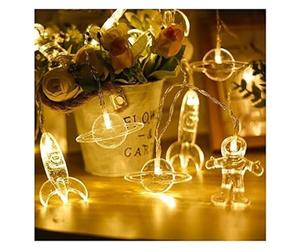 FBHFSUIEF Catena luminosa creativa a forma di razzo spaziale con astronauta | Lampada decorativa for cameretta dei bambini a batteria | Luci fatate for le vacanze(Warm White,9.8FT(20LED))