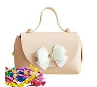 Fbinys Leather Candy Bag, Bowknot Boxes with Handle, Reusable PU Leather Candy Treat Bags, Wedding Favor Box, Birthday Party, Elegant Baby Shower Holders, Material, 12x7x8cm