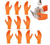 Fbinys Nitrile Work Gloves - 10x Tear Resistant Industrial Safety Gloves, Heavy Duty Textured Grip Mittens, Resistant Orange Protective Gear, Mechanic Automotive Workshop Use