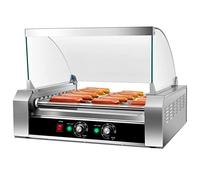 FBJAMZ Griglia a rulli per Hot Dog in Acciaio Inox, capacità 30 Pezzi, Doppio Controllo della Temperatura, Vassoio raccogligocce Rimovibile. Perfetta per Feste e Food Truck.