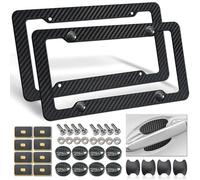 FBJTDQ Cornici per targa in fibra di carbonio, confezione da 2 pezzi, in plastica nera, per uomini e donne, con accessori di montaggio, viti, tappi, cuscinetti a prova di sonaglio, adesivi per