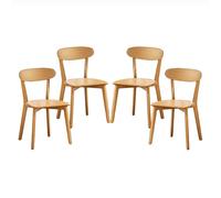 FBNMG Set di 4 Sedie da Pranzo in Legno Massello, Sedia da Cucina in Rovere con Schienale Curvo e Poggiapiedi Antiscivolo per Sala da Pranzo Camera Letto Balcone Lettura(Set of 4, Wood Color)