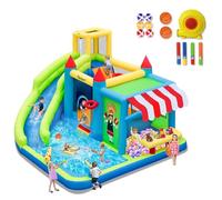 FBSPORT Castello Gonfiabile con Ventilatore con Scivolo Trampolino Piscina Parete da Arrampicata, Piscina di Palline oceaniche Parco Acquatico per Bambini 424 ×388 ×238 CM