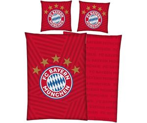 FC Bayern München Biancheria da letto a 5 stelle, colore rosso, 135 x 200 cm + 80 x 80 cm, 100% cotone renforcé/linon Rekordmeister Mia san Mia Allianz Arena, articolo per tifosi di calcio, idea