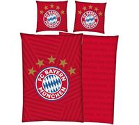FC Bayern München Biancheria da letto Player rosso, 135 x 200 cm + 80 x 80 cm, 100% cotone renforcé/linon Rekordmeister Mia san Mia Allianz Arena, articolo per tifosi con chiusura lampo, idea regalo