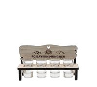 FC Bayern München Set di 4 bicchieri da liquore con supporto in legno e stemma della squadra, lavabili in lavastoviglie, con licenza ufficiale
