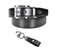 FC Inter Set Regalo Premium, Cintura in Pelle Nera con Fibbia Cromata e Portachiavi, Logo Ufficiale, Larghezza 3.5 cm, Unisex Adulto