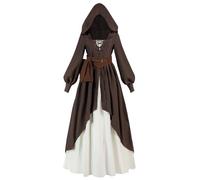 FCCAM Abbigliamento medievale da donna con cappuccio e tasca per cintura, costume da assassino, costume vichingo, per Halloween e carnevale