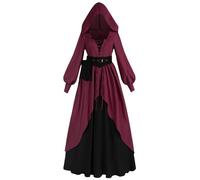 FCCAM Abbigliamento medievale da donna con cappuccio e tasca per cintura, costume da assassino, costume vichingo, per Halloween e carnevale