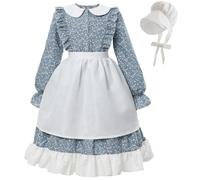 FCCAM Abiti Prateria Bambina Costume Pioniere 19° secolo Manica Lunga Abito Coloniale Blu XXL