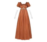 FCCAM Abito da donna Regency, abito vittoriano, con scollo a V, arancione medievale, lungo e confortevole, con pietra preziosa rimovibile, sciarpa gialla e guanti bianchi, Colore: arancione., L