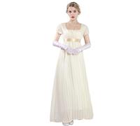 FCCAM Abito da donna Regency Jane Austen abiti lunghi vintage abito da ballo vittoriano con guanti abito in vita impero, Beige 1103, S