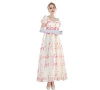 FCCAM Abito da donna Regency Jane Austen abiti lunghi vintage abito da ballo vittoriano con guanti abito in vita impero, Rosa 1104, L