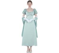 FCCAM Abito da donna Regency Jane Austen abiti lunghi vintage abito da ballo vittoriano con sciarpa e guanti abito in vita impero, Blu 1447, XL