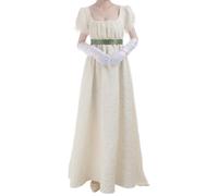 FCCAM - Abito da donna Regency Jane Austen lungo, abito vintage vittoriano da ballo con maniche lunghe, taglio impero con guanti, beige., XL