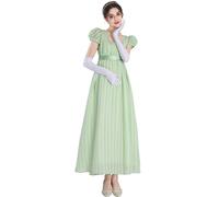 FCCAM Abito da donna Regency Jane Austen lungo Vintage Abito da ballo vittoriano, con guanti, stile impero, Verde 1103, XL
